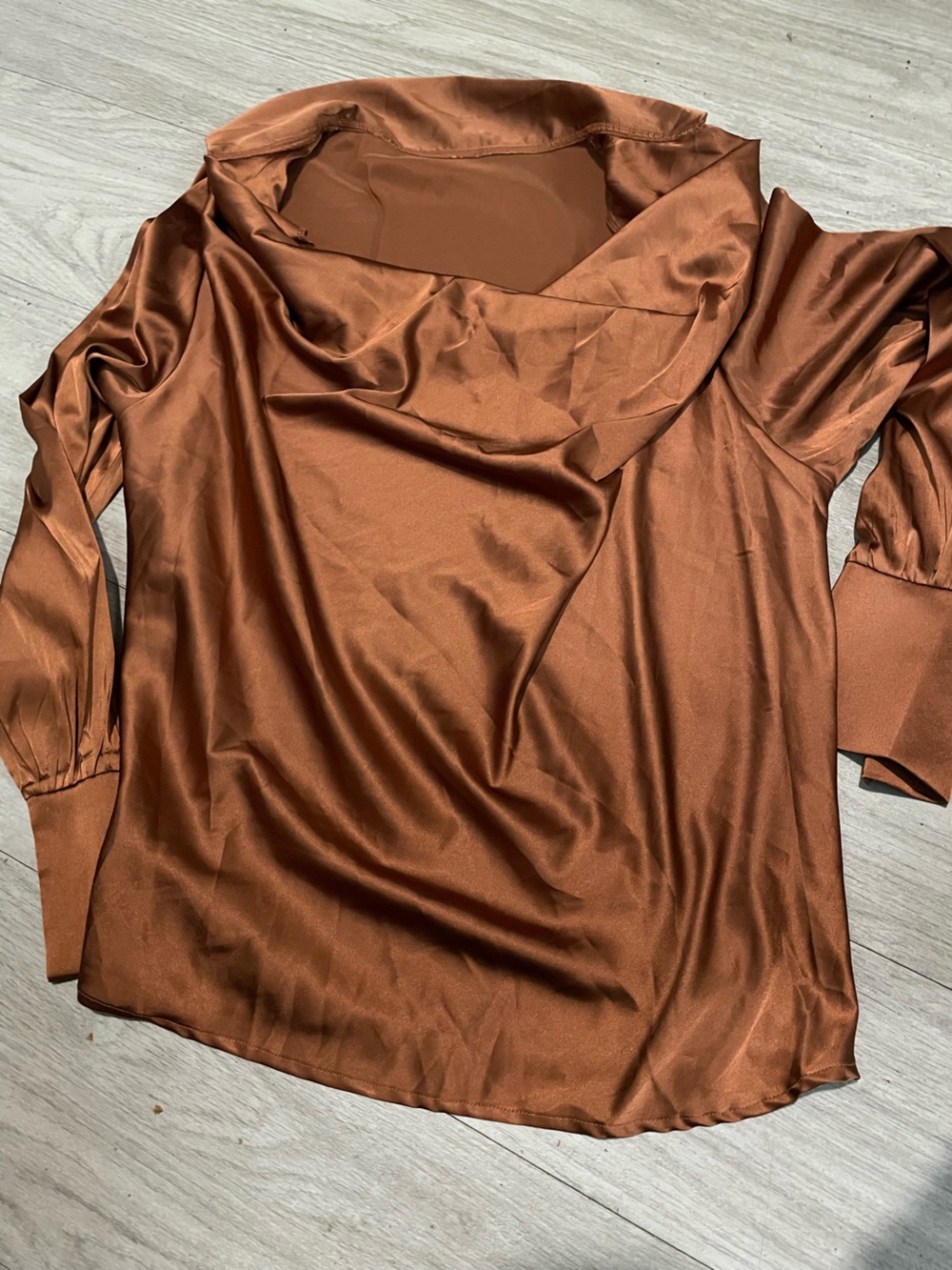 Women's Satin Cowl Neck Blouse - Copper Brown